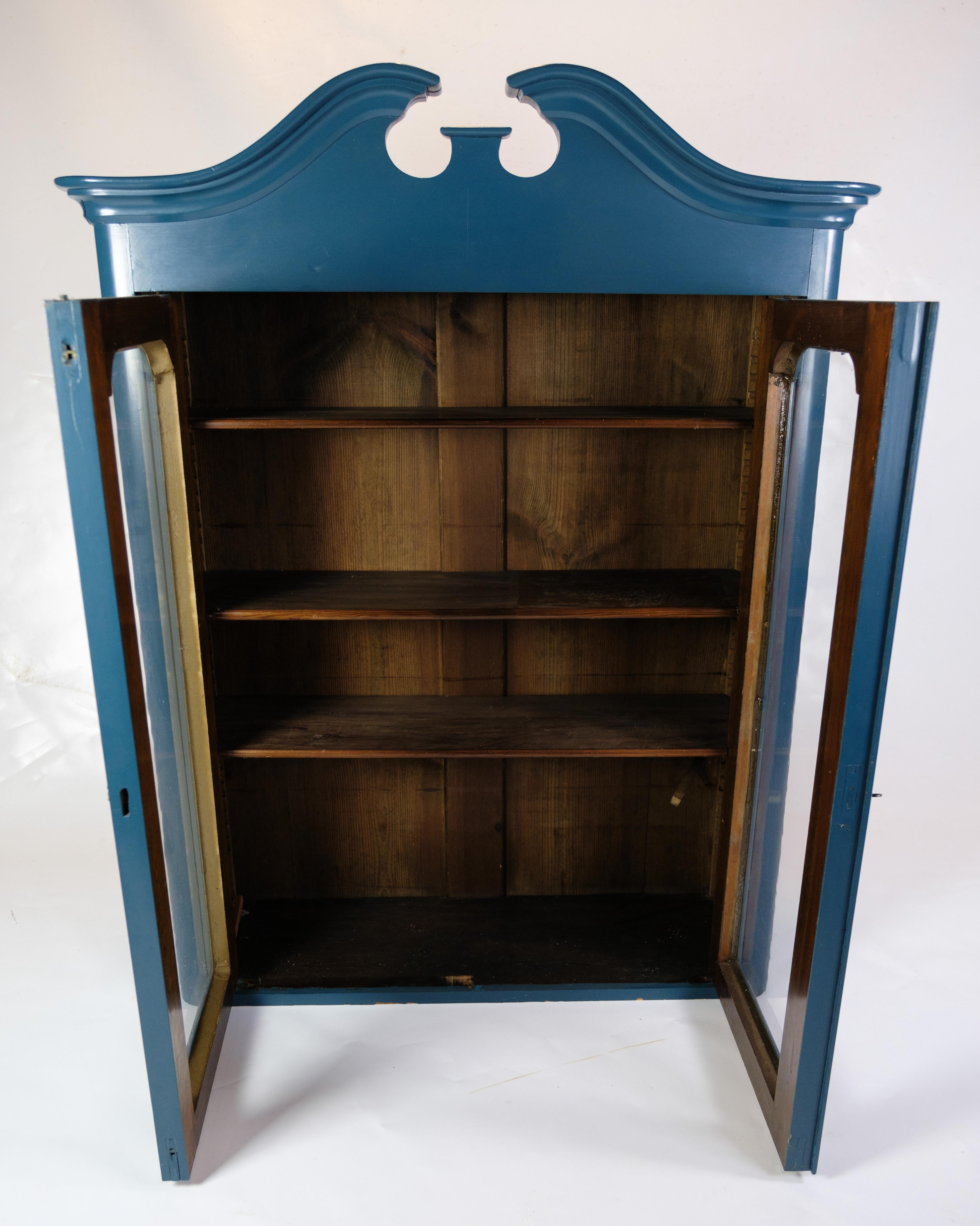 Danish Antique Display Cabinet/Vitrine Painted In Blue From 1920s For Sale