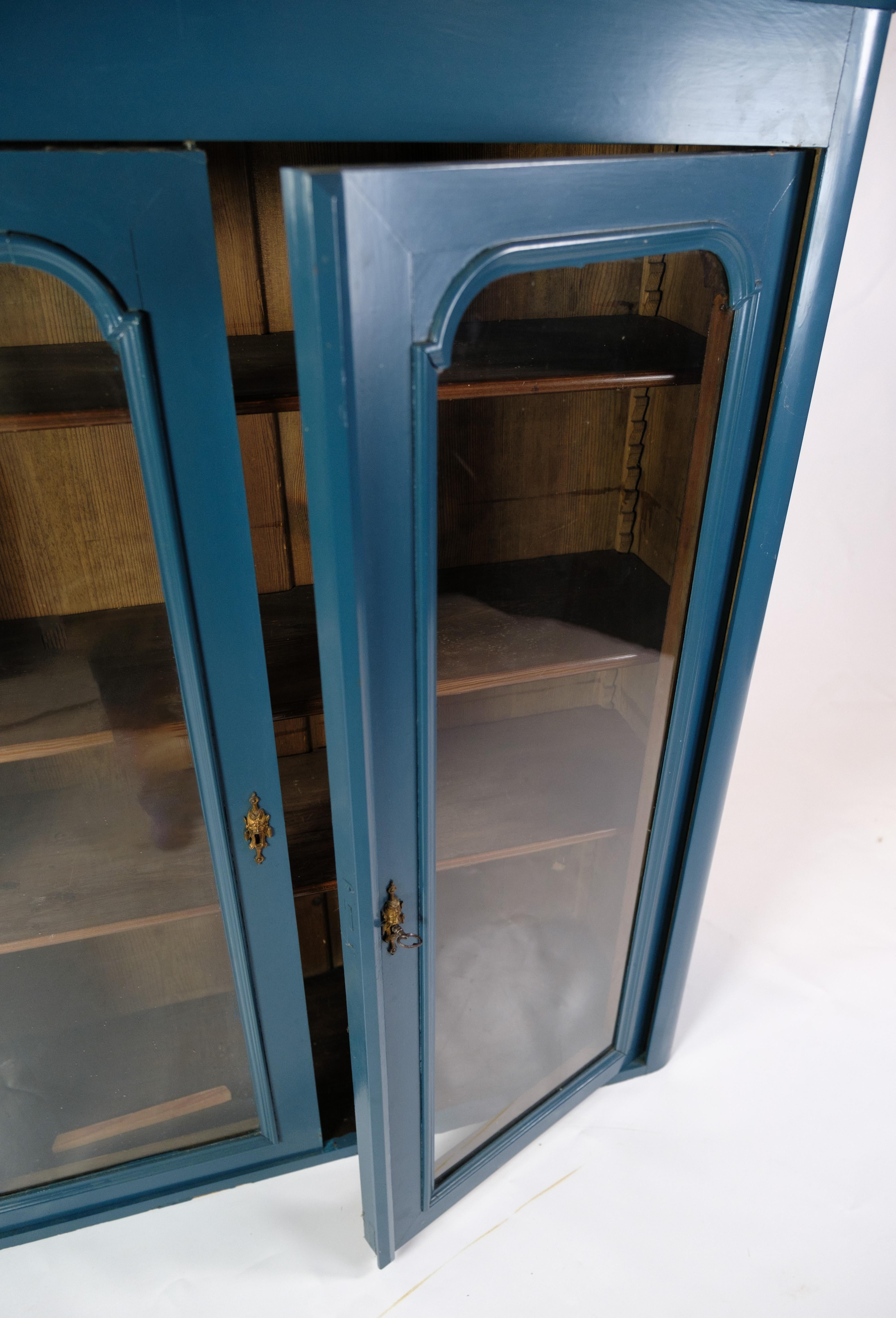 Early 20th Century Antique Display Cabinet/Vitrine Painted In Blue From 1920s For Sale