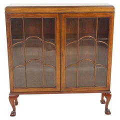 Antique Display Cabinet, Walnut Bookcase, Scotland 1920