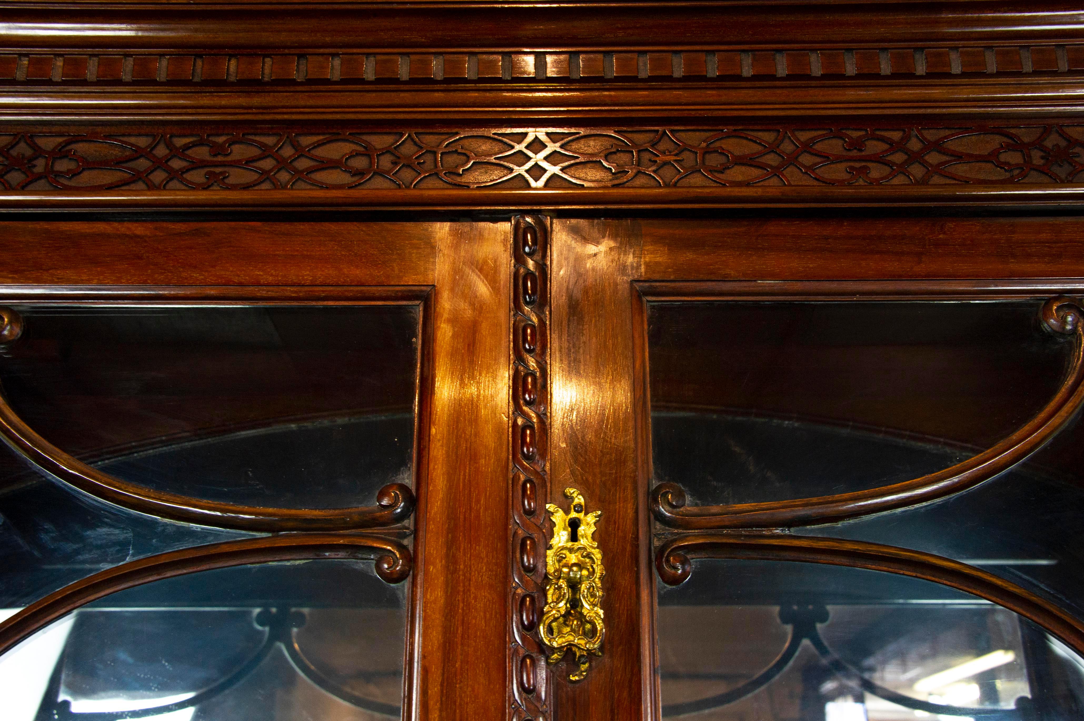 Scottish Antique Display Cabinet, Walnut Display, China Cabinet, Scotland 1920, H042