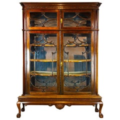 Antique Display Cabinet, Walnut Display, China Cabinet, Scotland 1920, H042