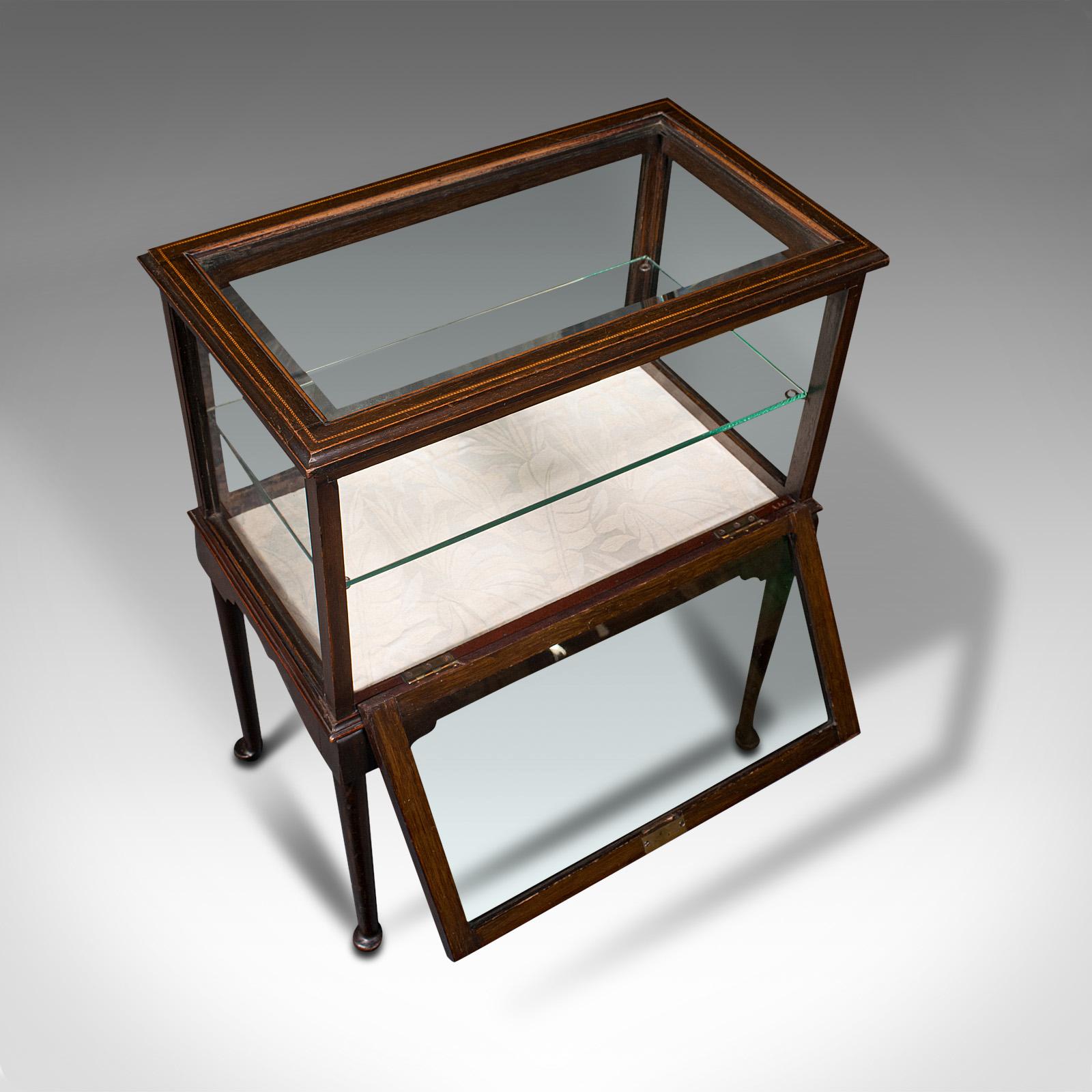 Wood Antique Display Case, English, Bijouterie Table, Showcase, Edwardian, circa 1910