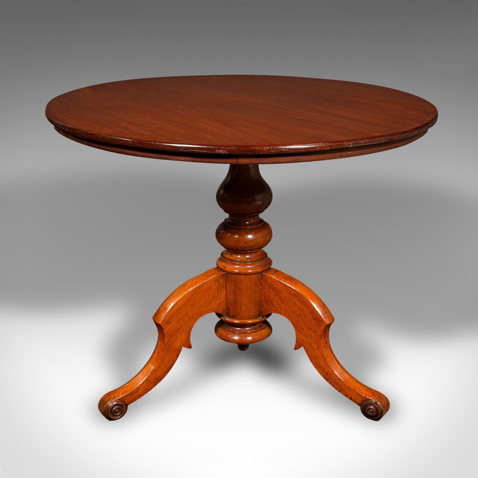 This is an antique display table. An English, walnut intimate dining table for 2-4 people, dating to the early Victorian period, circa 1840.

Beautifully presented table, with appealing figuring and fine craftsmanship
Displaying a desirable aged