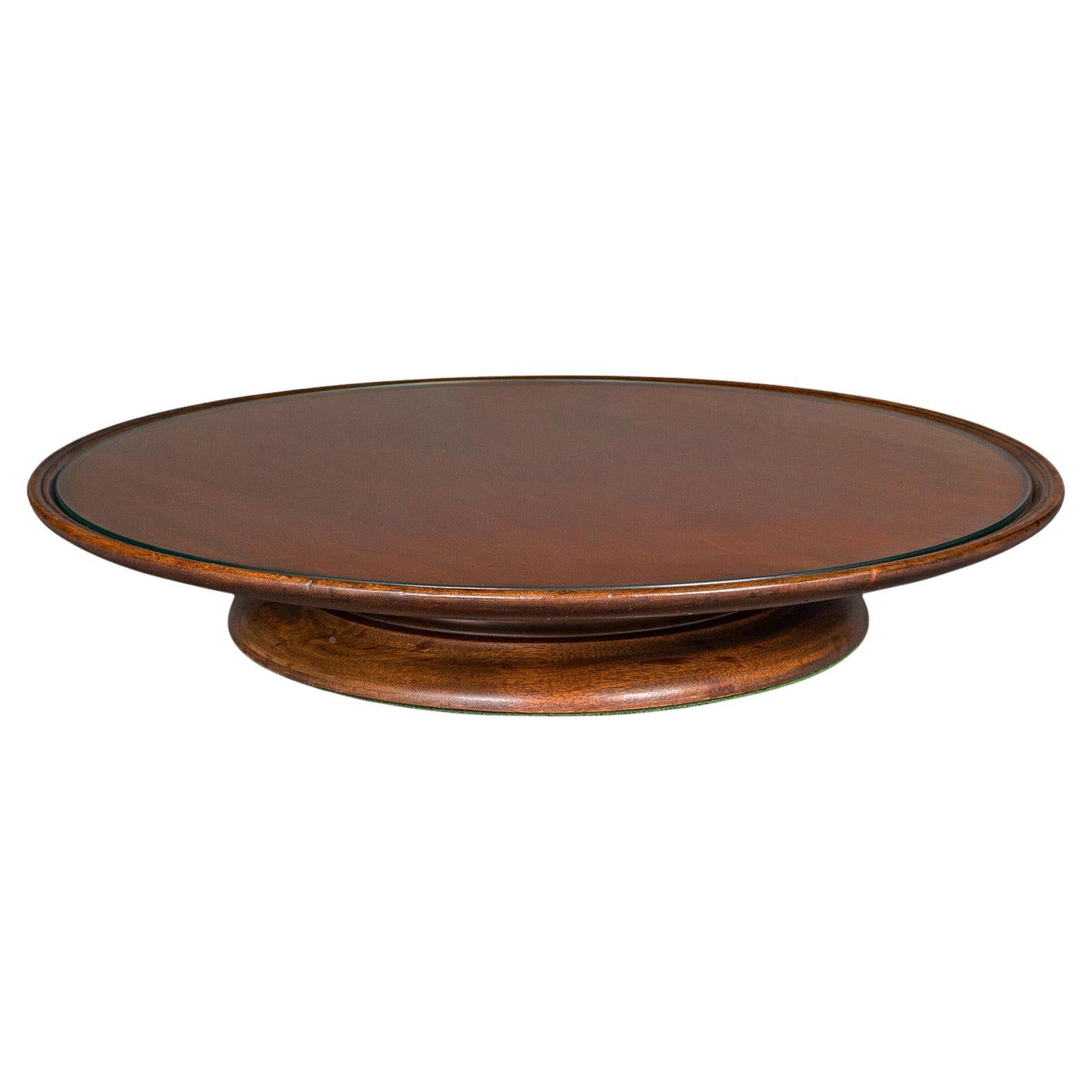 Ancien plateau tournant, anglais, noyer, verre, Lazy Susan, édouardien, C.C.1910 en vente
