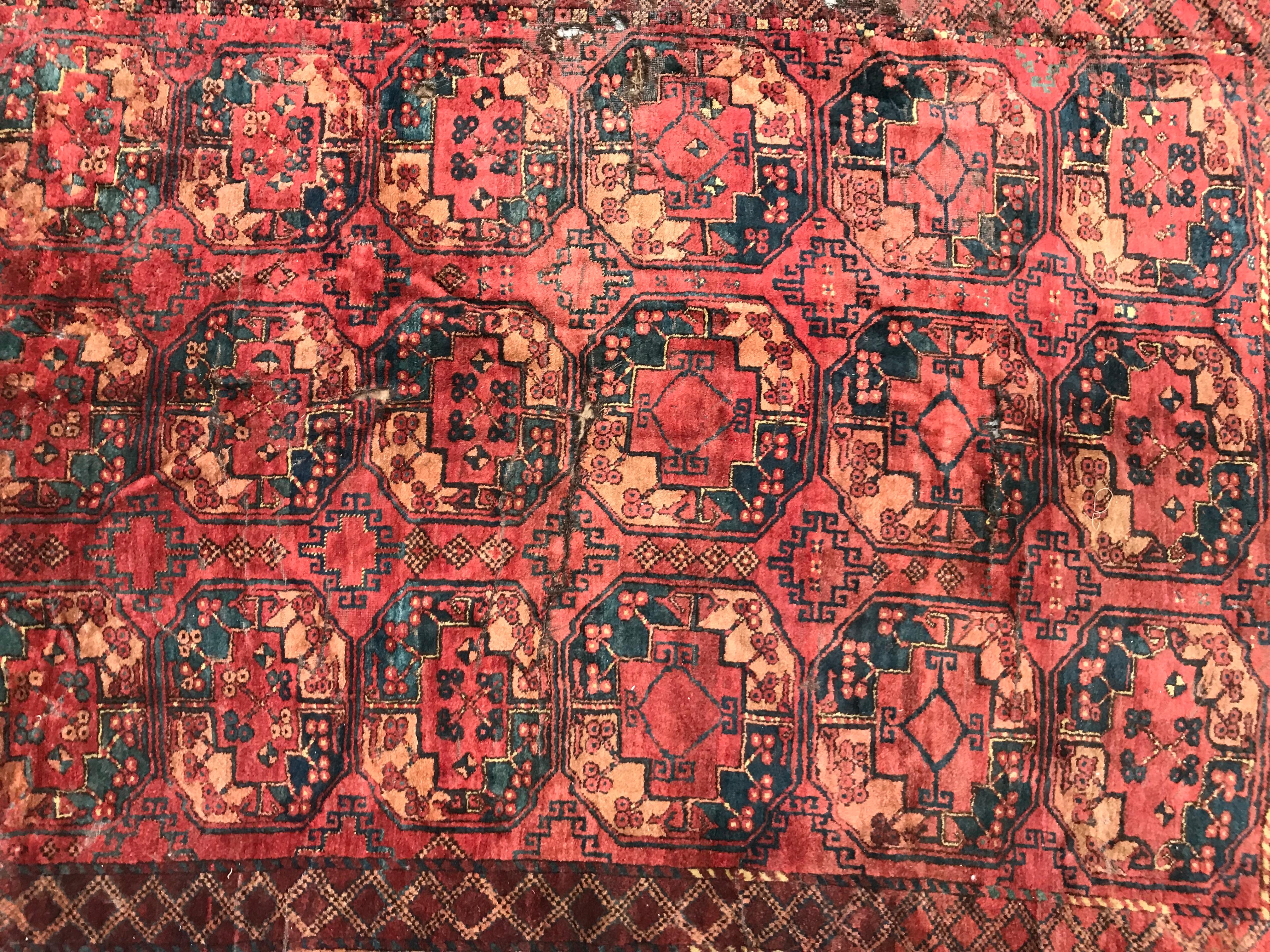 Tribal Antique Distressed 19th Century Turkmen Ersari For Sale