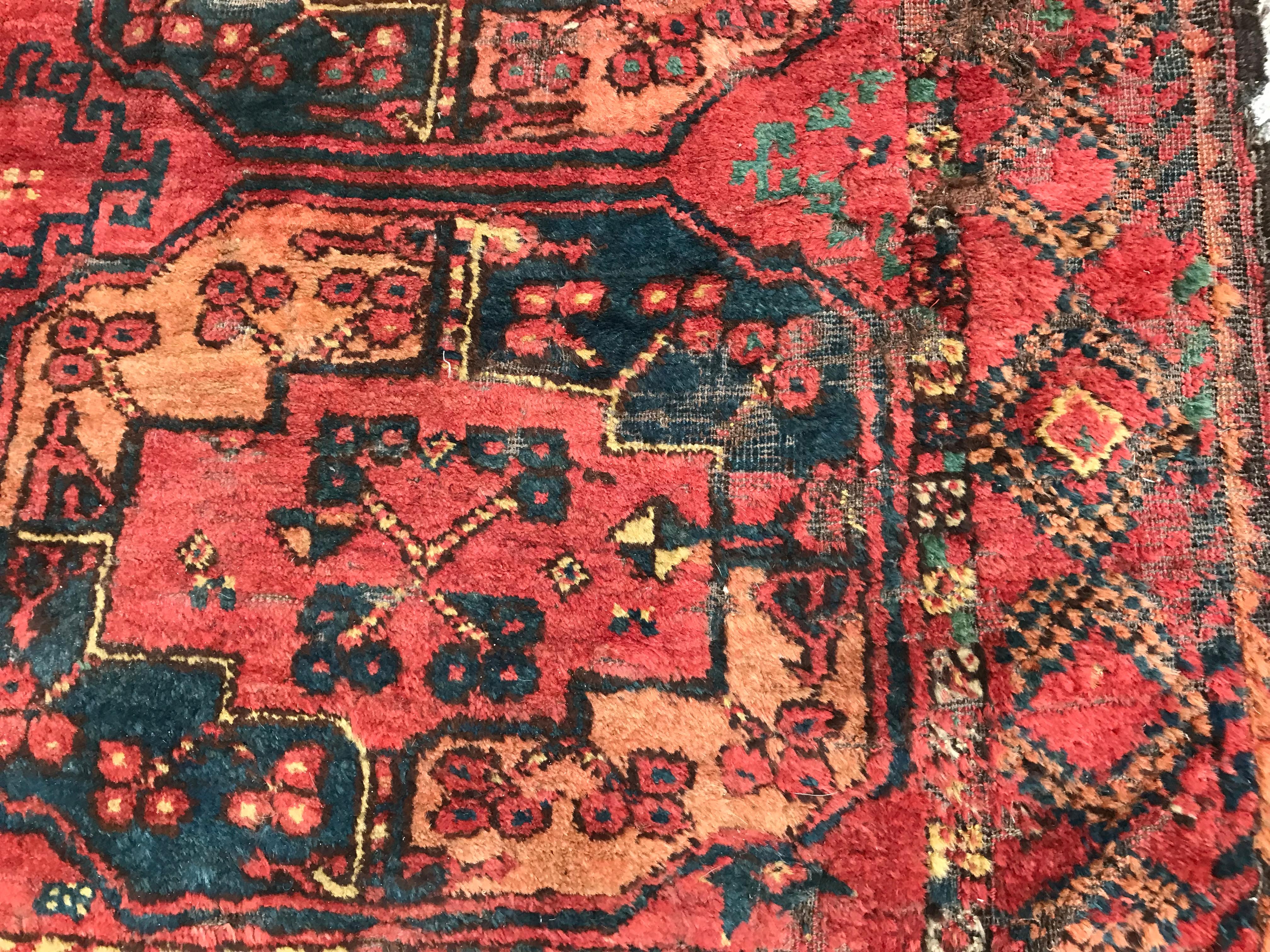 Wool Antique Distressed 19th Century Turkmen Ersari For Sale
