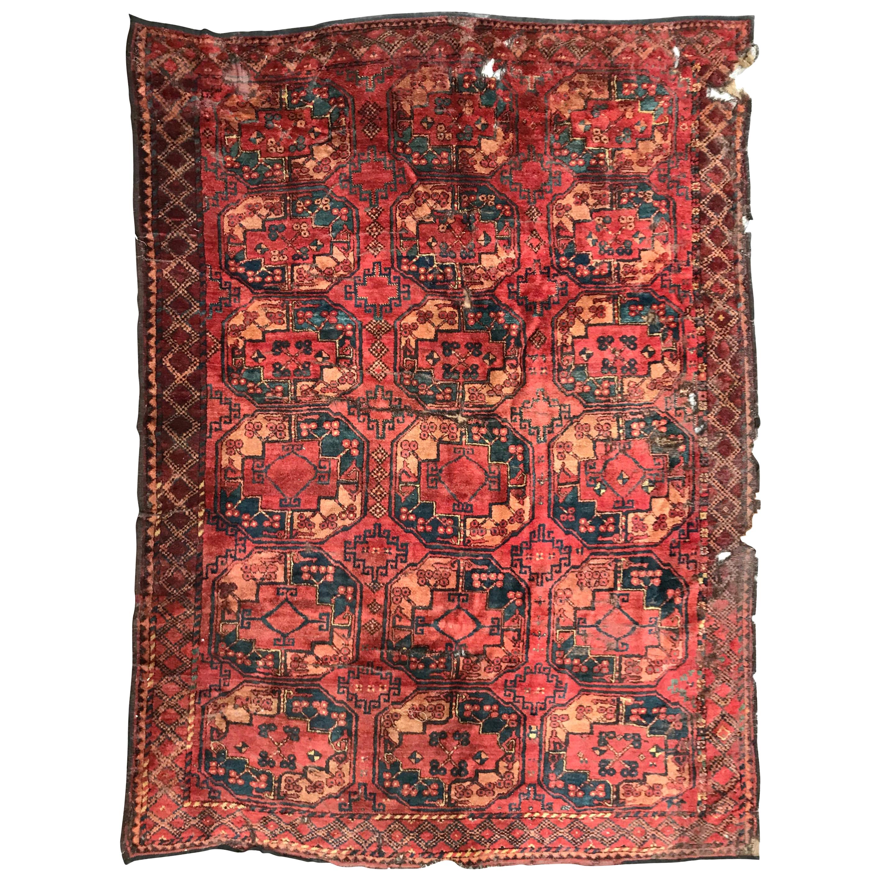 Antique Distressed 19th Century Turkmen Ersari For Sale