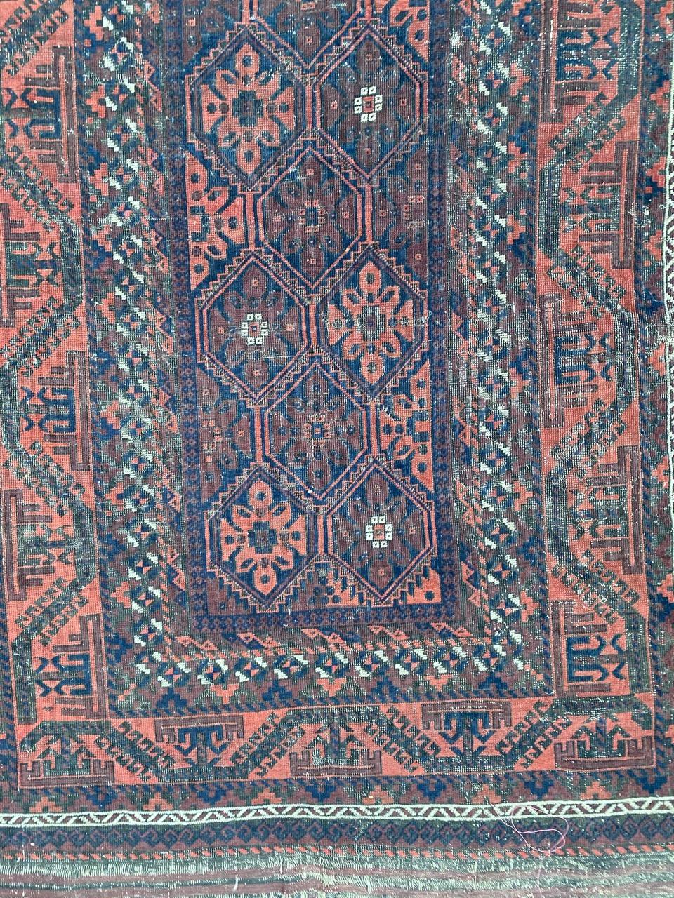 Tribal Antique Distressed Baluch Afghan Rug For Sale
