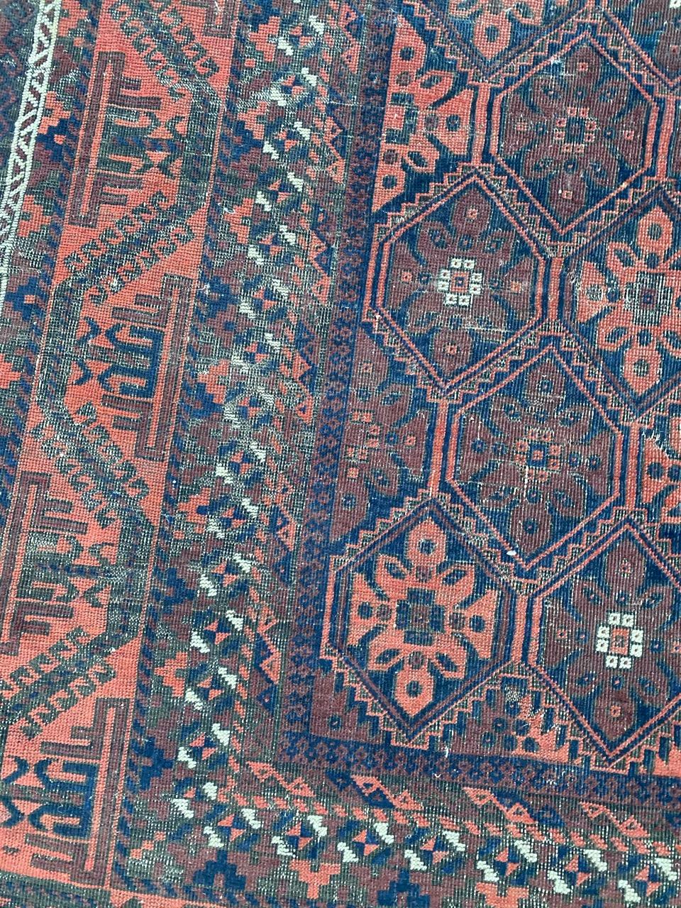 Hand-Knotted Antique Distressed Baluch Afghan Rug For Sale