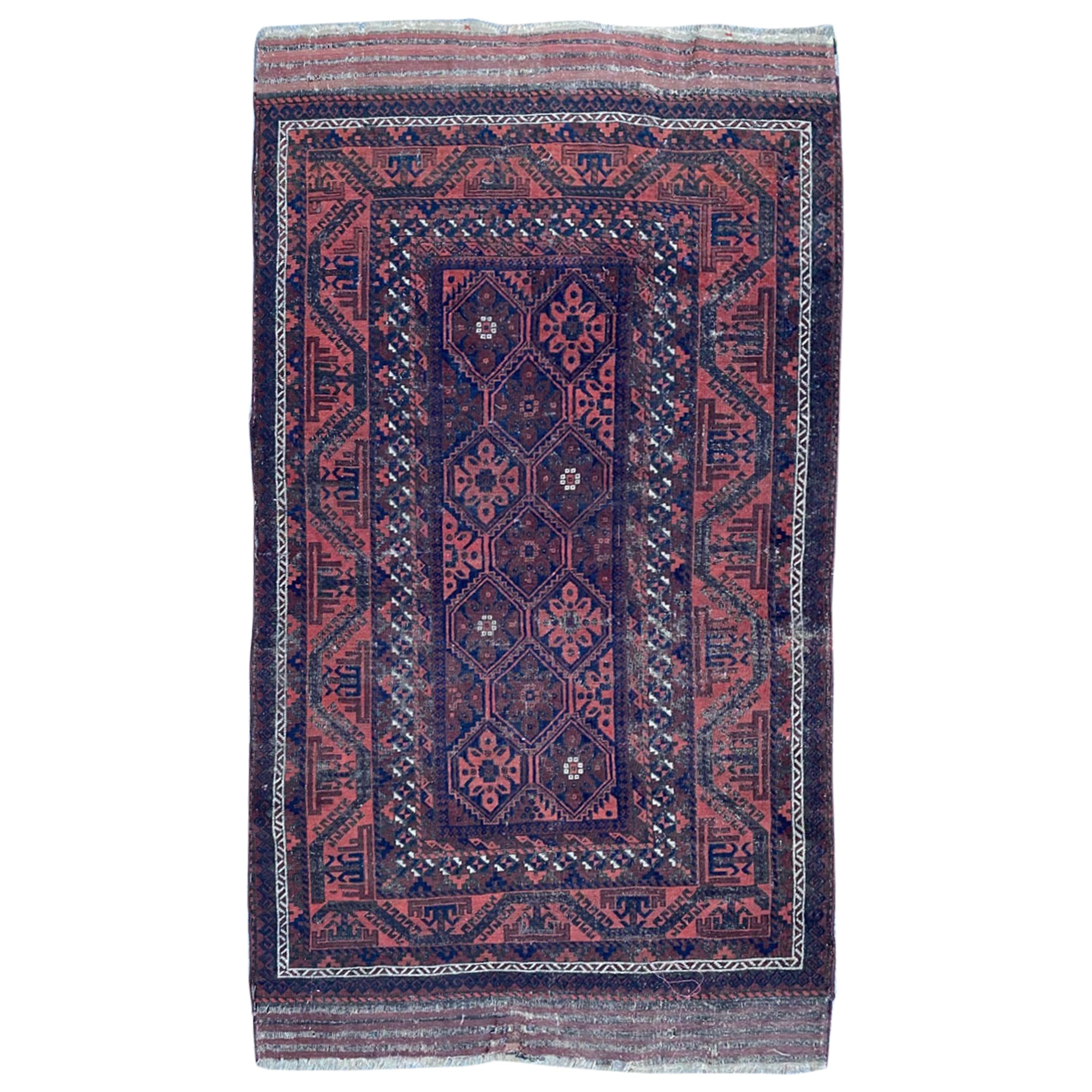 Antique Distressed Baluch Afghan Rug