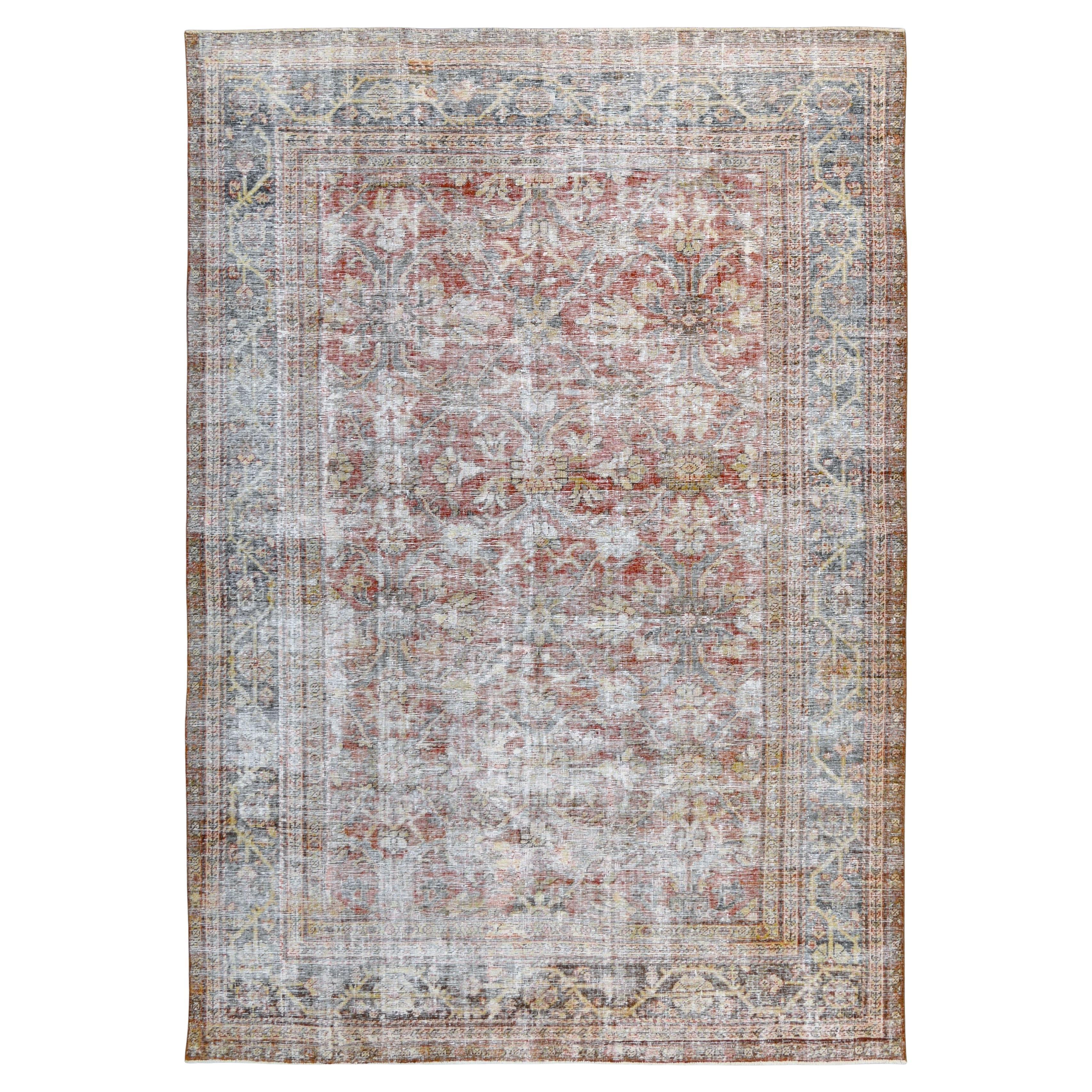 Antique Distressed Blue and Red Mahal Wool Rug 8'1''x12'