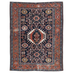 Alfombra Persa Heriz Antigua Rojo Ladrillo Envejecida  4'1 x 6'3