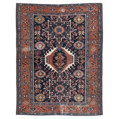Tapis persan Heriz d'antiquités rouge brique vieilli  4'1 x 6'3