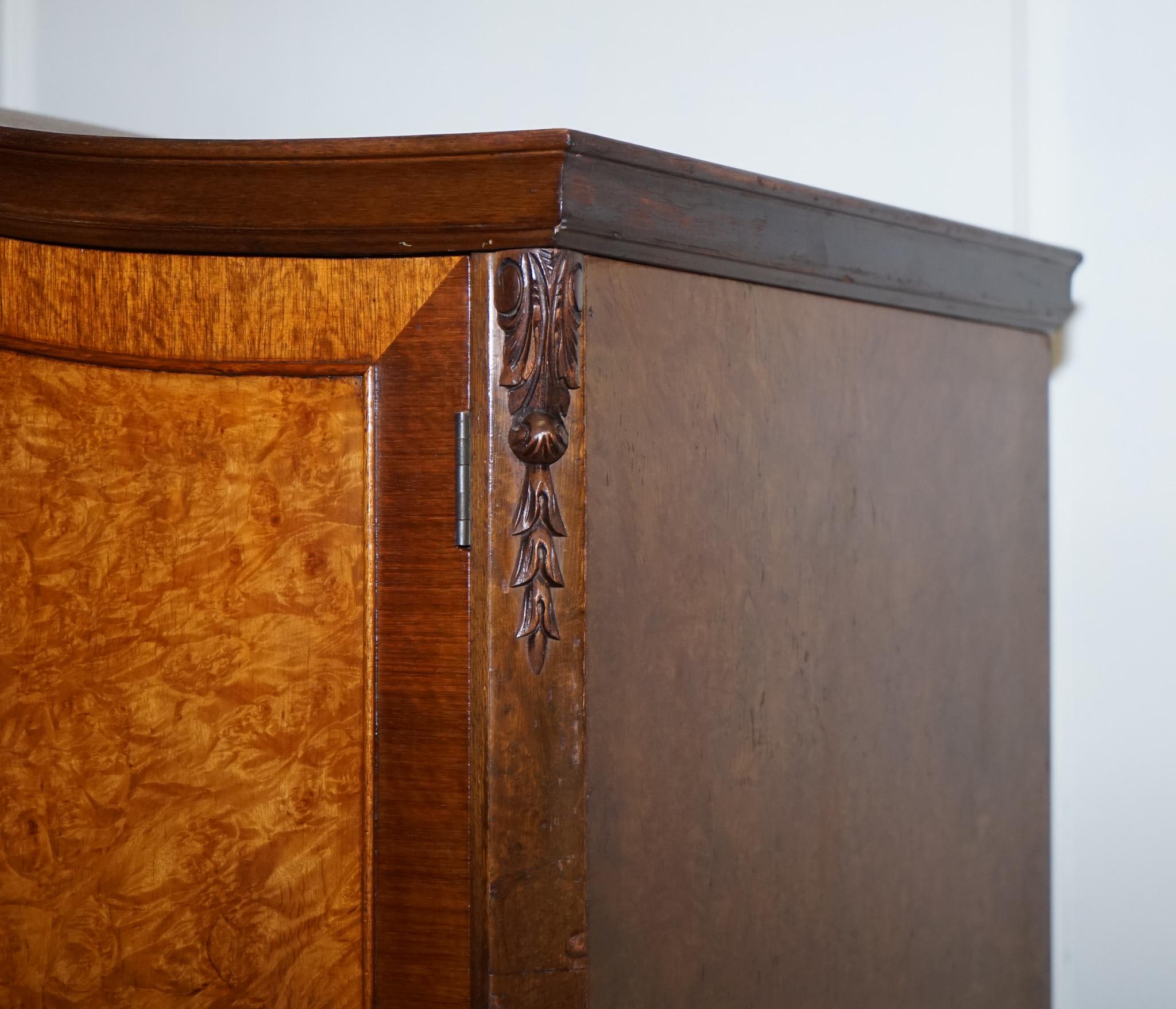 Hand-Crafted ANTIQUE DiSTRESSED BURR WALNUT TRIPLE WARDROBE WITH QUEEN ANNE LEGS For Sale