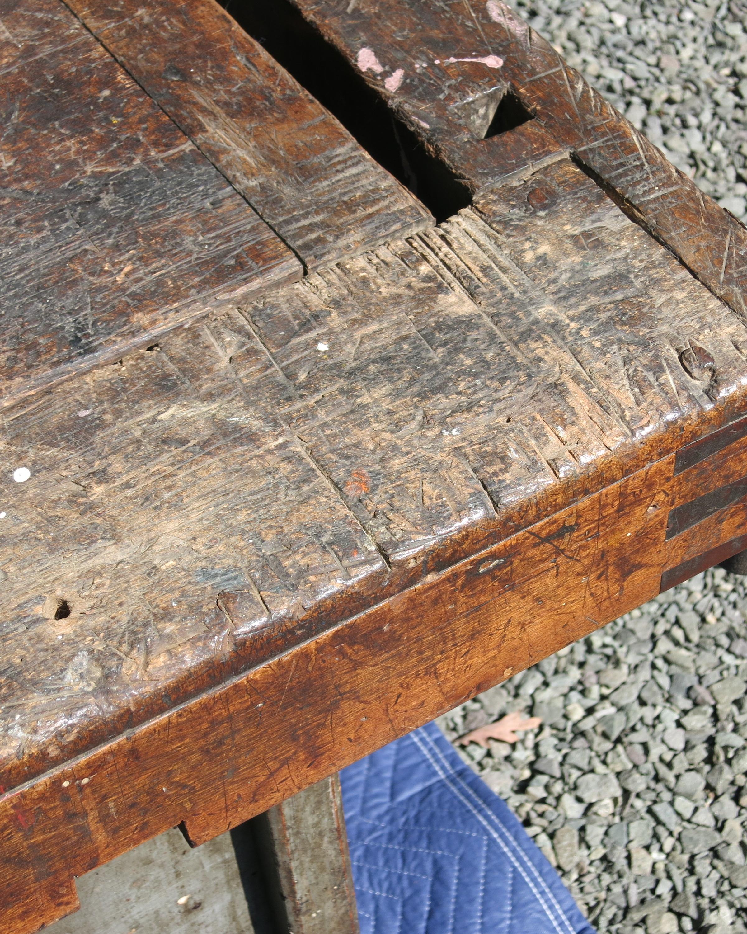 Antique Distressed Carpenters Workbench Industrial Table Woodworkers For Sale 7