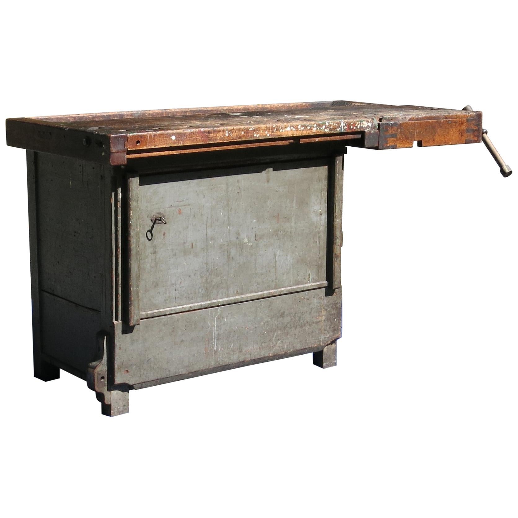 Antique Distressed Carpenters Workbench Industrial Table Woodworkers For Sale