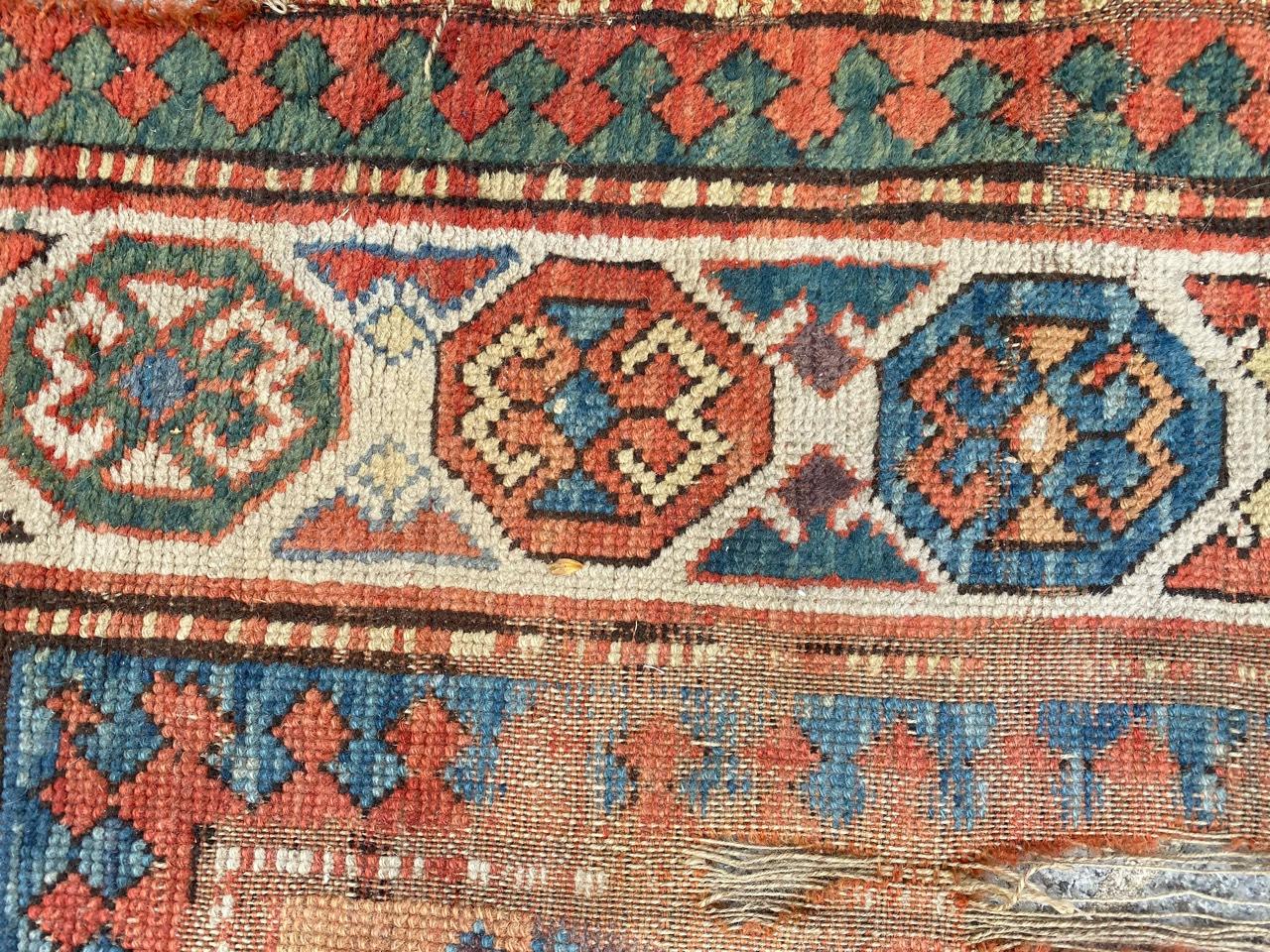 Bobyrug’s Antique Distressed Caucasian Kazak Rug For Sale 3