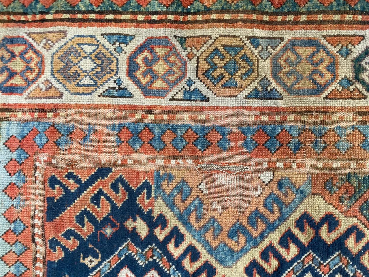 19th Century Bobyrug’s Antique Distressed Caucasian Kazak Rug For Sale