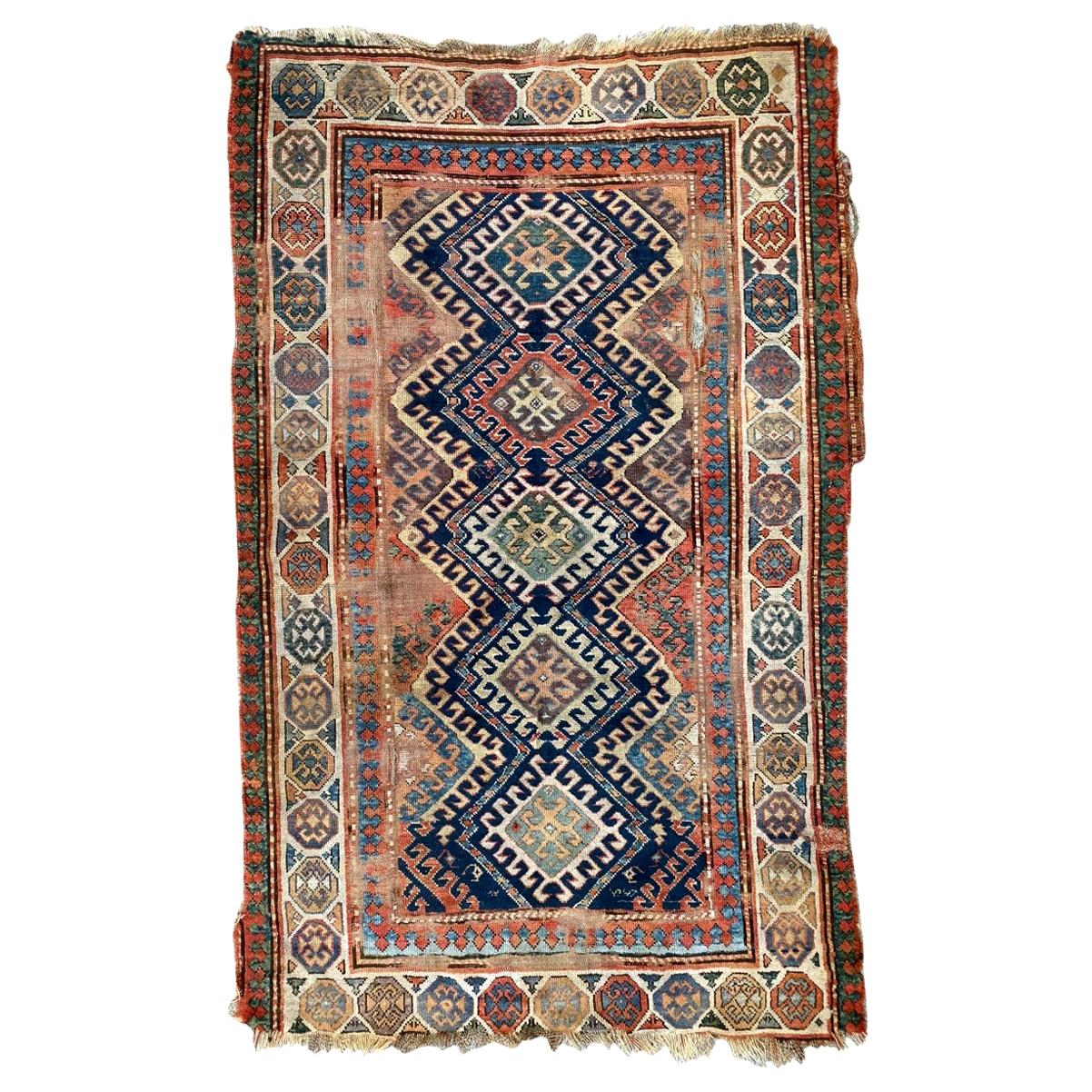 Bobyrug's Antique Distressed Caucasian Kazak Rug (tapis caucasien kazak)