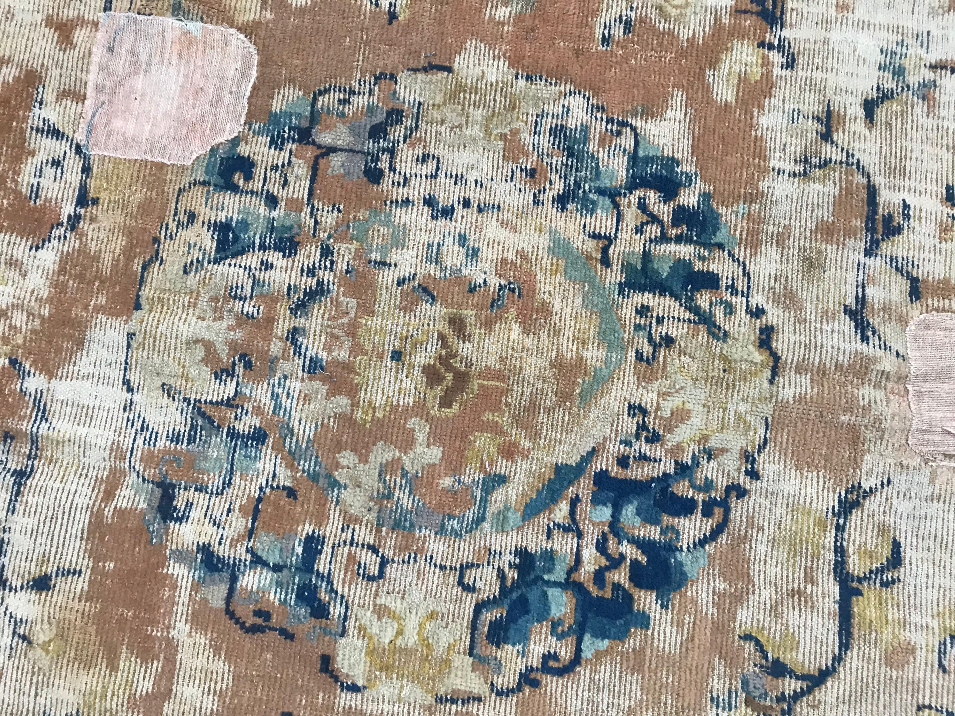 Hand-Knotted Antique Distressed Chinese Rug For Sale