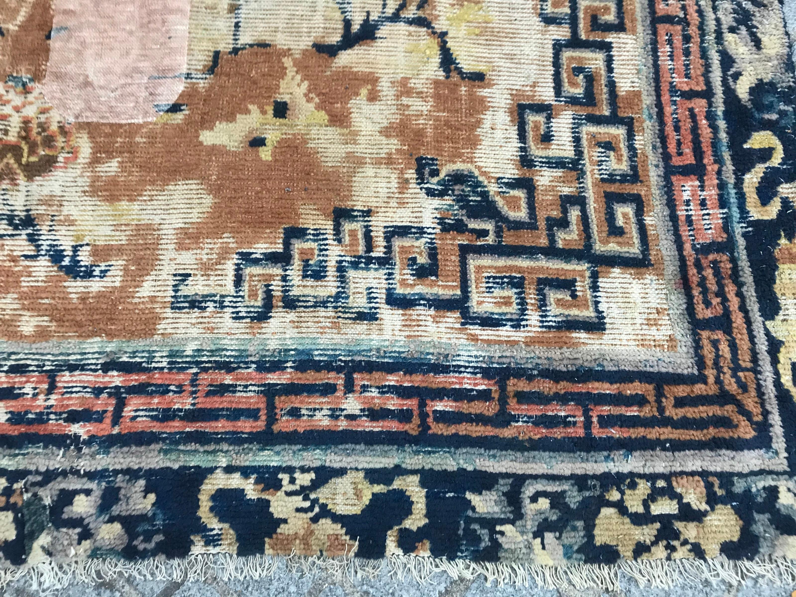 Wool Antique Distressed Chinese Rug For Sale