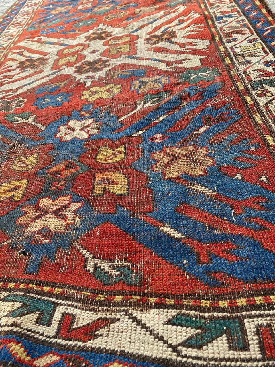 Bobyrug’s Antique Distressed Eagle Kazak Rug For Sale 3