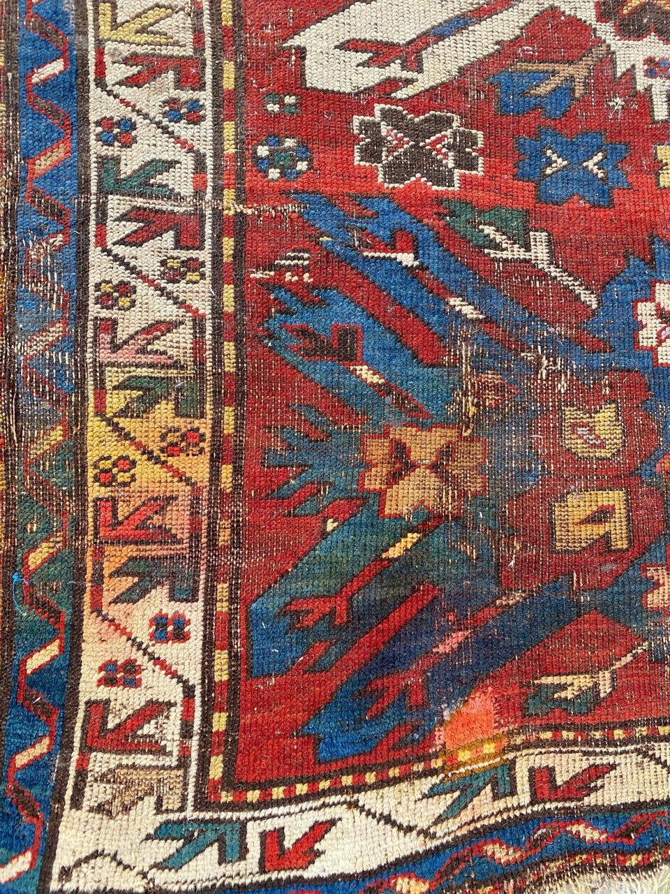 19th Century Antique Distressed Eagle Kazak Rug