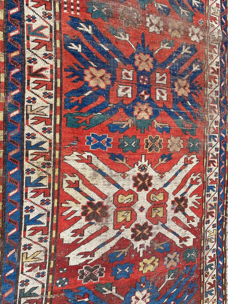 Bobyrug’s Antique Distressed Eagle Kazak Rug For Sale 2