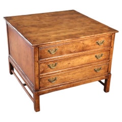 Antique Distressed English Country Chippendale Style Square Tall Coffee Table