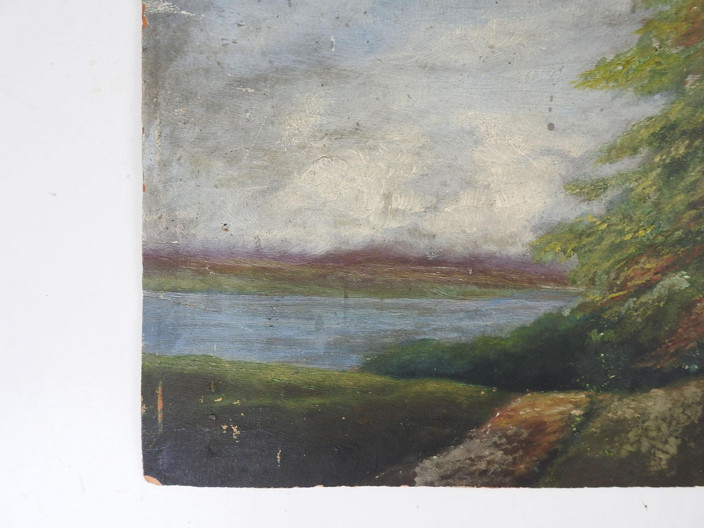 Antique Distressed European River & Forest Landscape Painting In Fair Condition For Sale In Seguin, TX