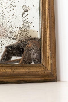 Antique Distressed French Bistro Wooden Foxed Wall Mirror. c.1900