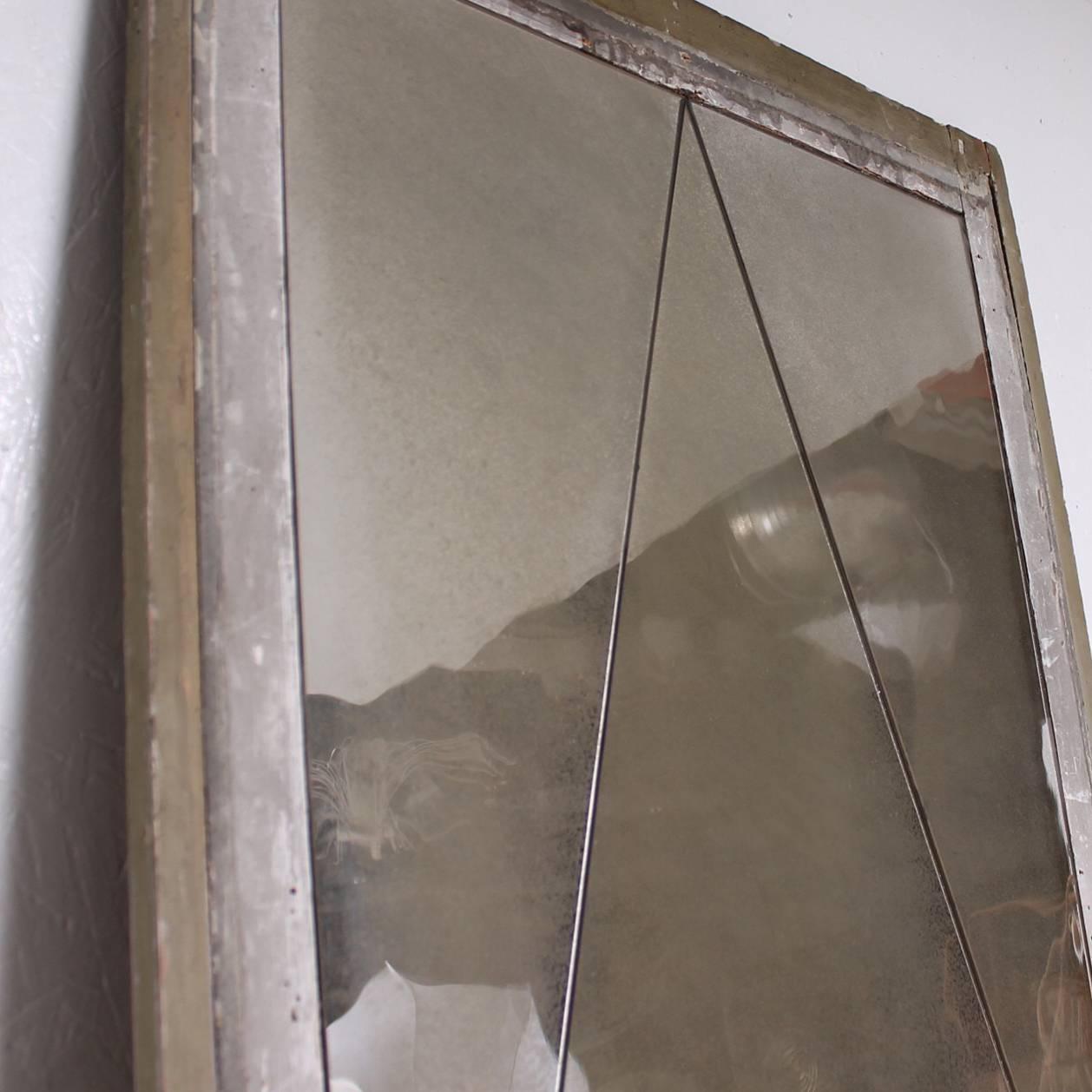 Mid-20th Century Antique Distressed French Floor Mirror with Diamond Pattern, 1940's 