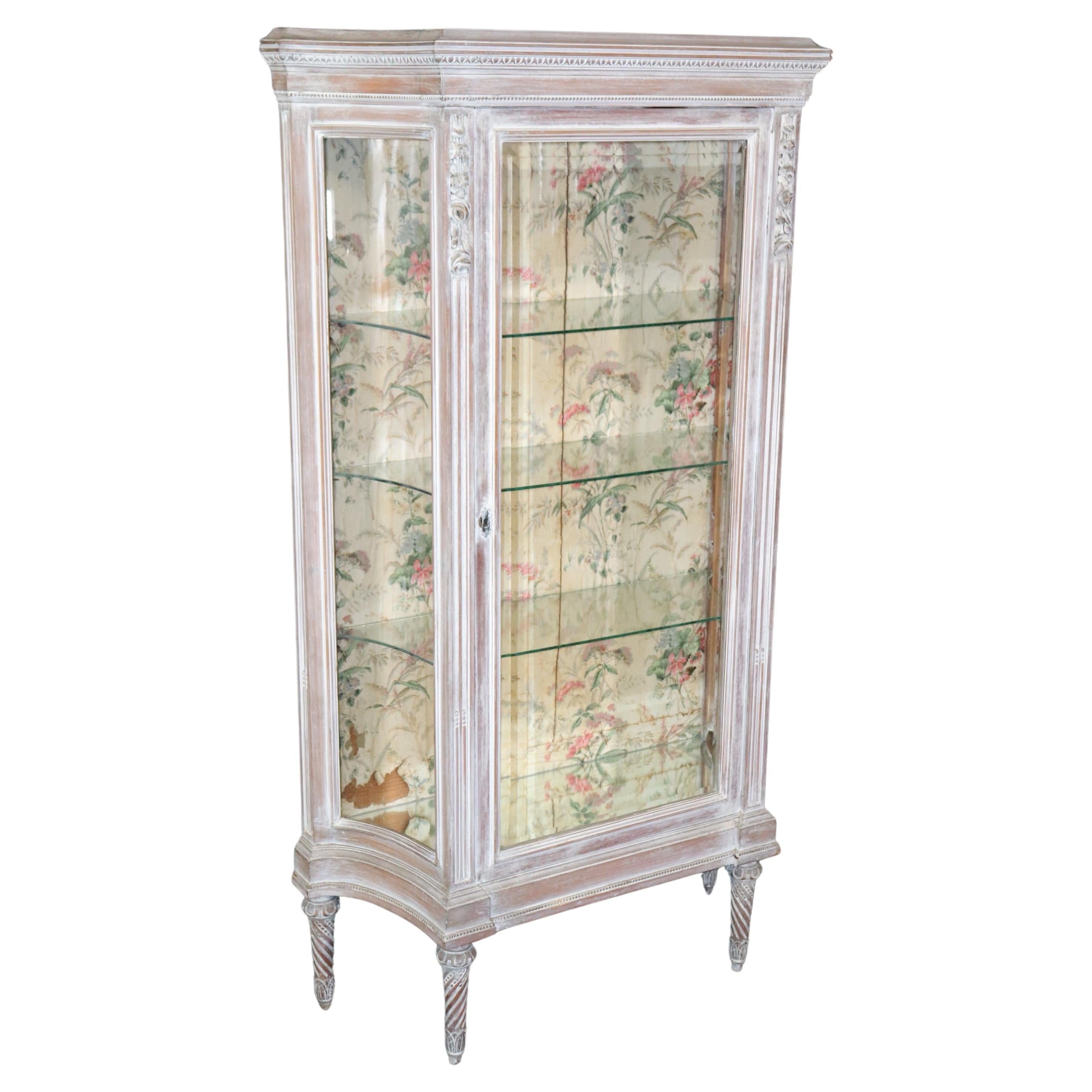 Antique Distressed French Louis XVI Style Curio Cabinet, Display Cabinet For Sale