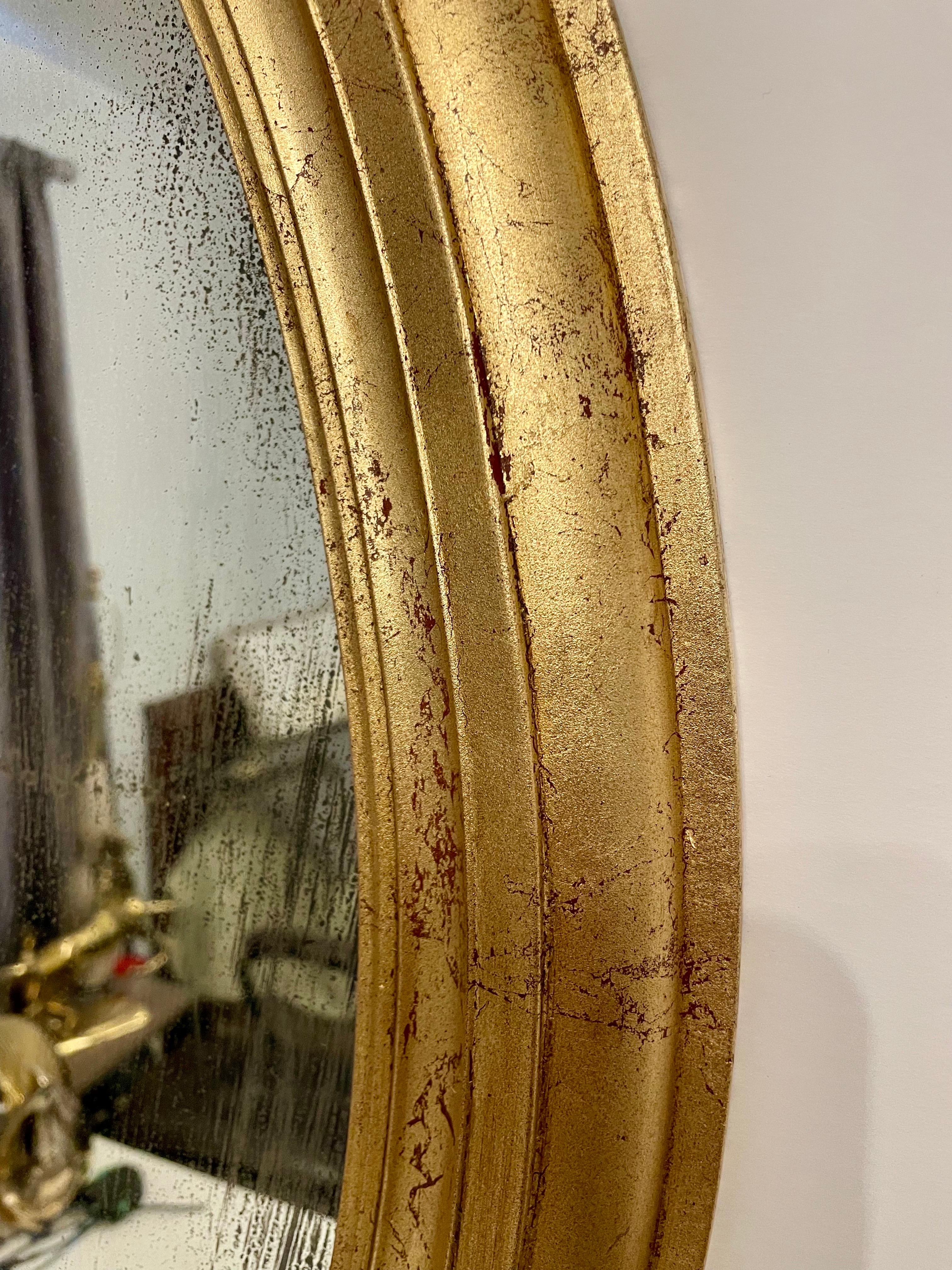 Hollywood Regency Antique Distressed Gold Gilt Mirror For Sale