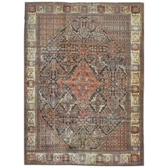 Antique Distressed Hand Knotted Wool Persian Rug