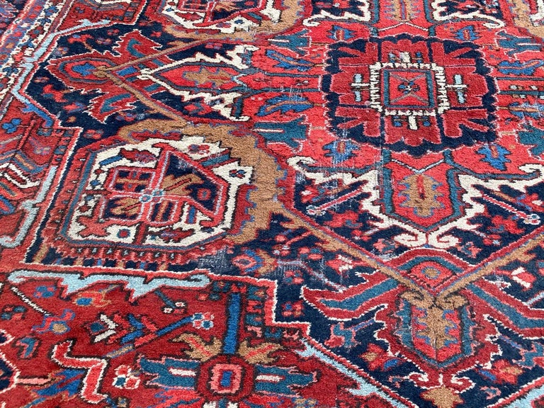 Antique Distressed Heriz Rug For Sale at 1stDibs