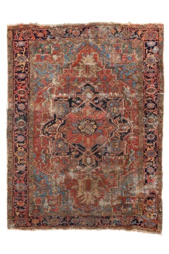 Antique Distressed Heriz Rug with Bold Medallion