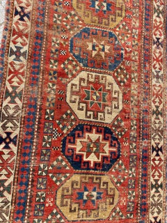 Antique Distressed Kazak Moghan Rug