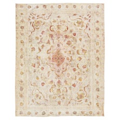 Tapis persan Kerman vieilli, fabriqué à la main en beige