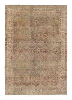 Antique Distressed Kerman Rug, Floral Lattice in Red & Beige Tones - Rug & Kilim