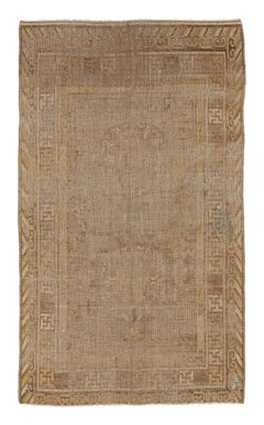 Antique Distressed Khotan Rug in Brown & Gold Geometric Design - Rug & Kilim