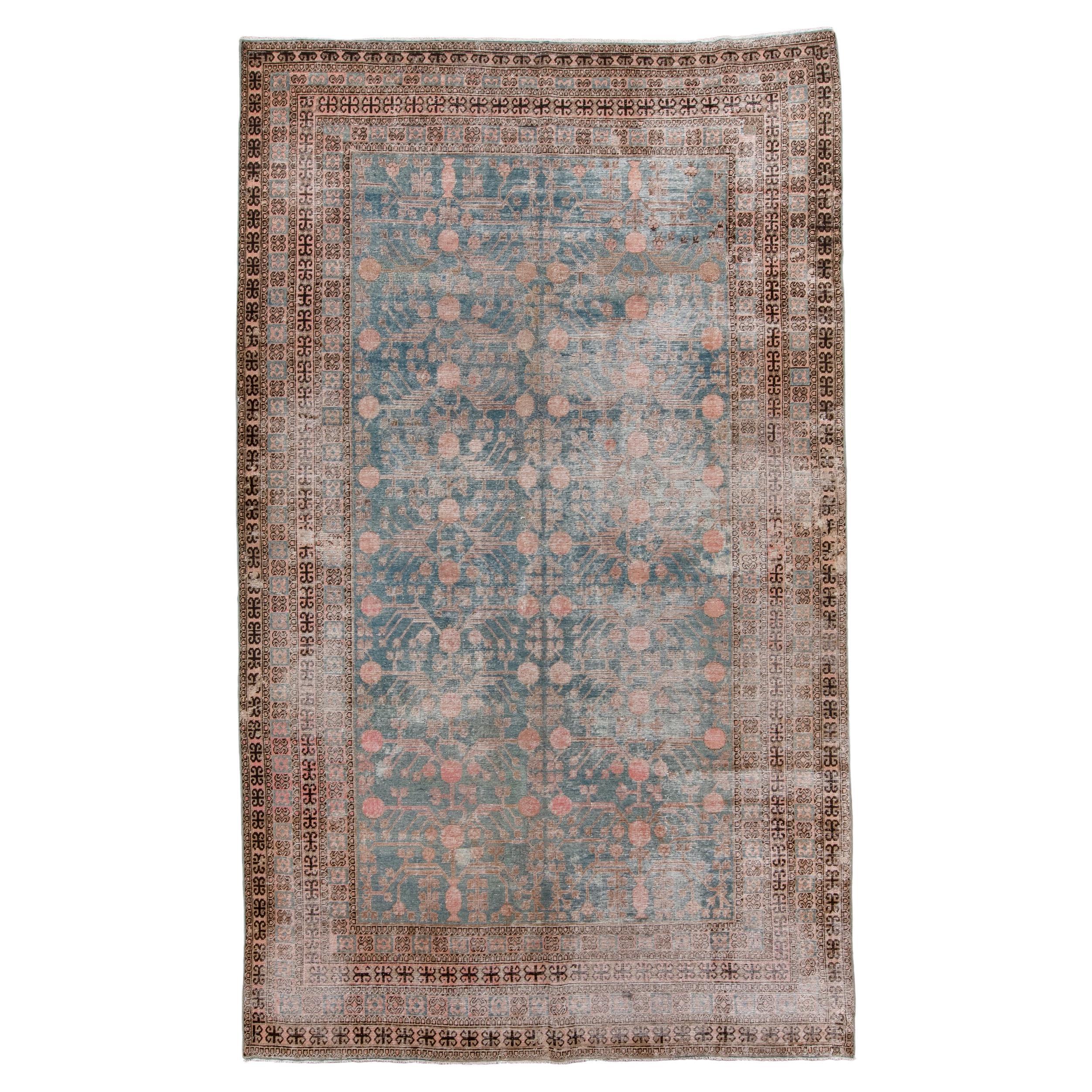 Antique Distressed Khotan Rug with Pomegranate Trees 