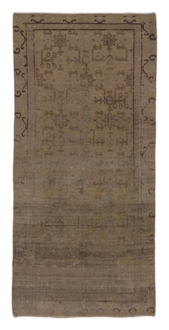 Antique Distressed Khotan Runner with Geometric Motifs in Brown - Rug & Kilim