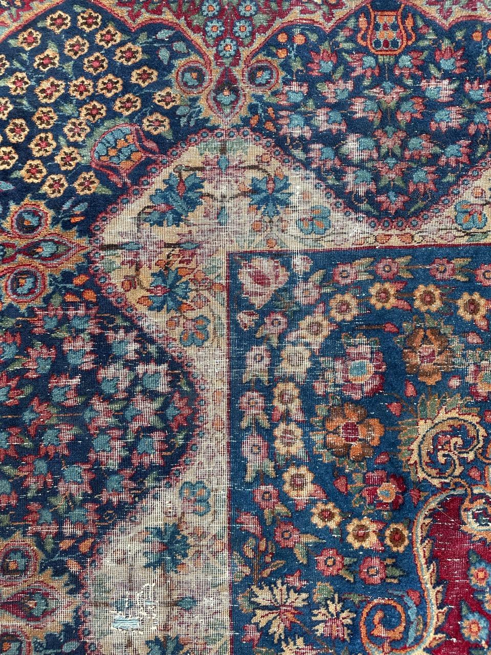 Bobyrug’s Antique Distressed Kirman Rug For Sale 3