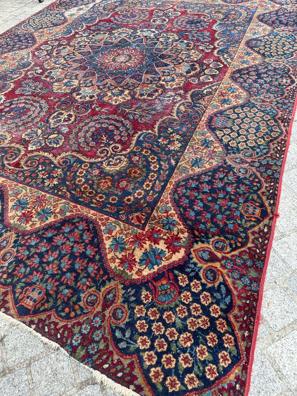 Bobyrug’s Antique Distressed Kirman Rug For Sale 4