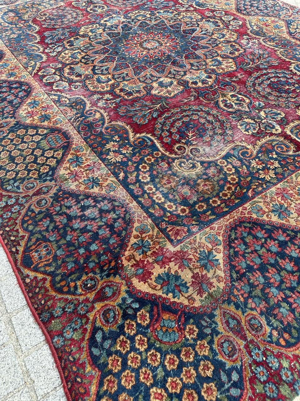 Bobyrug’s Antique Distressed Kirman Rug For Sale 5