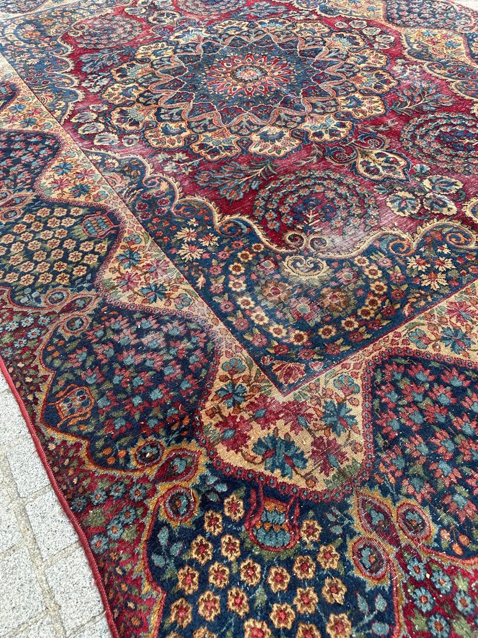 Bobyrug’s Antique Distressed Kirman Rug For Sale 6