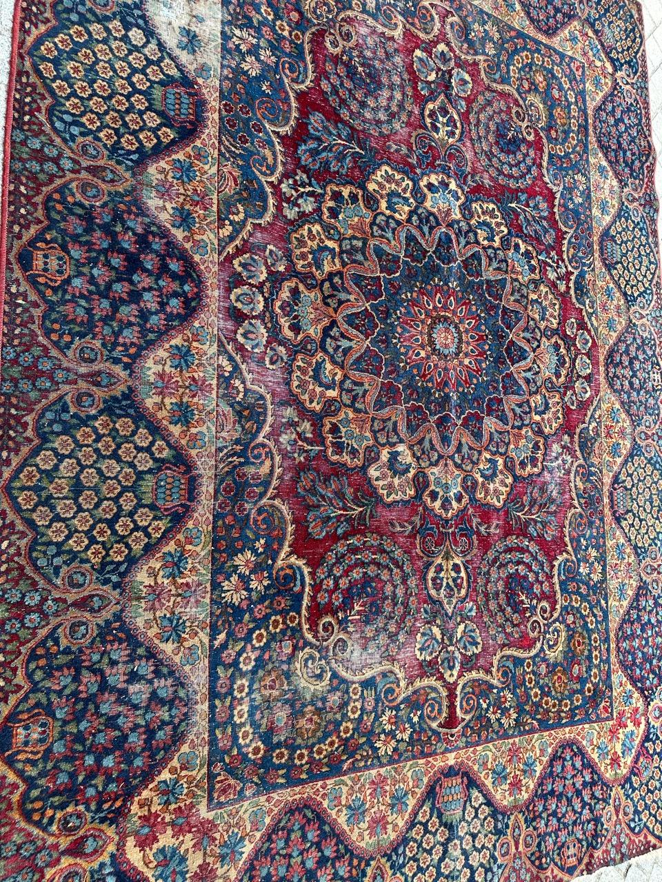Bobyrug’s Antique Distressed Kirman Rug For Sale 7