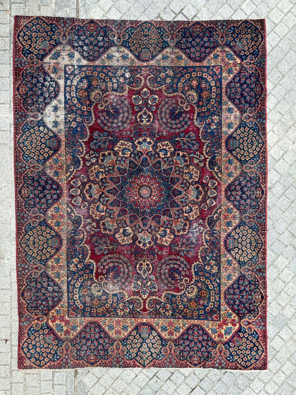 Bobyrug’s Antique Distressed Kirman Rug For Sale 11