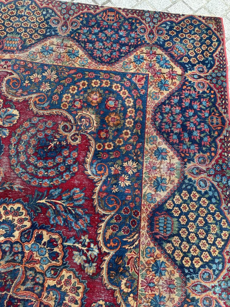 19th Century Bobyrug’s Antique Distressed Kirman Rug For Sale